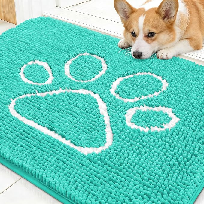 OLANLY Dog Door Mat for Muddy Paws 30x20, Paw Print Design Chenille Mud Mat | by OLANLY