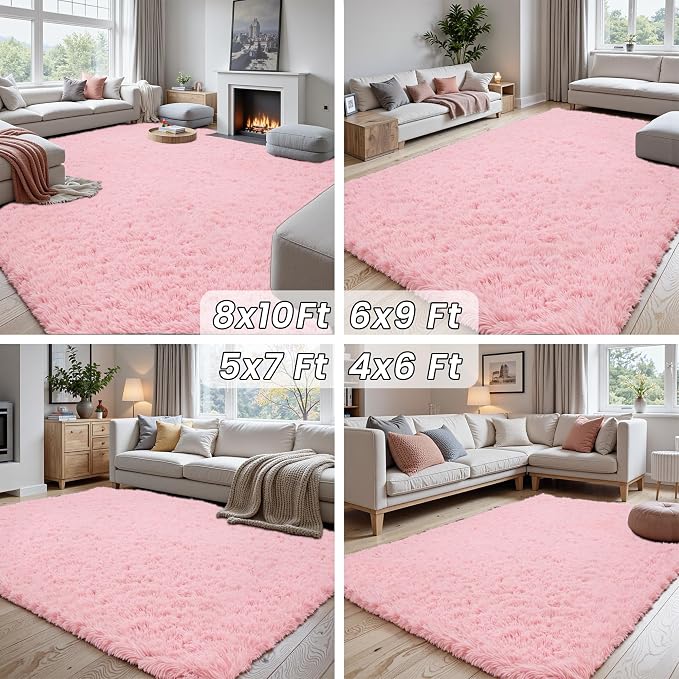 6x9 Fluffy Shag Area Rugs for Living Room Bedroom: Soft Plush Carpet Pink | - Image 7