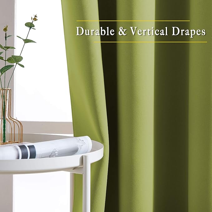 NICETOWN Room Darkening Curtains Panels for Window - Triple Weave Energy Saving Thermal Insulated Solid Grommet Room Darkening Drapes for Kitchen (1 Pair, 66 inches by 54 Inch, Fresh Green)