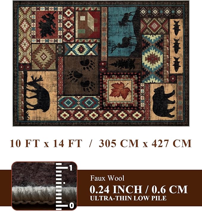 Rustic Cabin Rugs for Living Room 10x14, Wildlife Bear & Deer Area Rug - Image 2