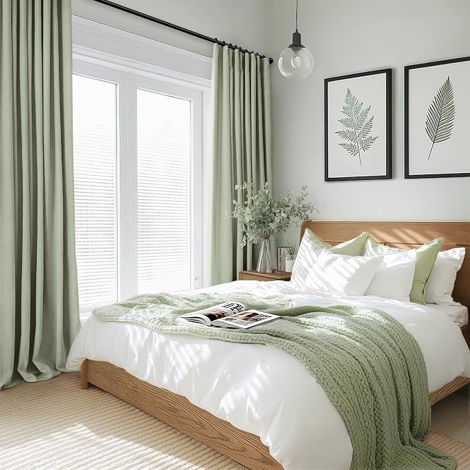 INOVADAY Sage Green Curtains 100% Blackout Curtains - Image 3