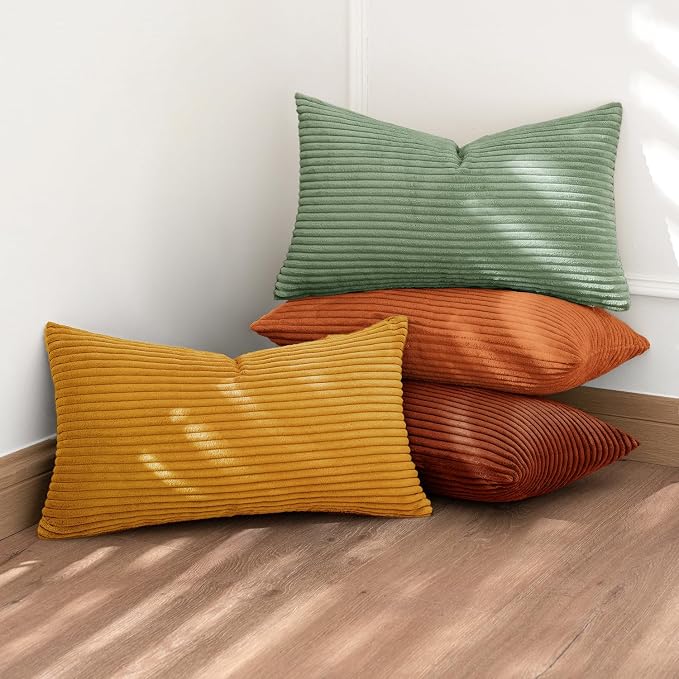 MIULEE Fall Decorative Lumbar Pillow Covers Yellow Rust Green 12x20 | Set of 4 - Image 3