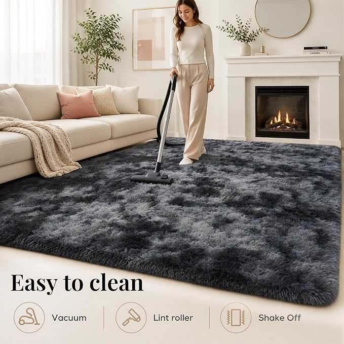 PLHXFR 6x9 Area Rugs Living Room: Fluffy Bedroom Soft Shag Rug Black Grey | - Image 9