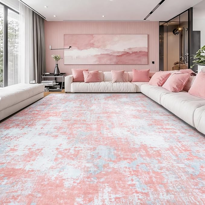 Aelenmu 10x14 Area Rugs for Living Room Dining Room Washable Pink | Soft Modern - Image 2