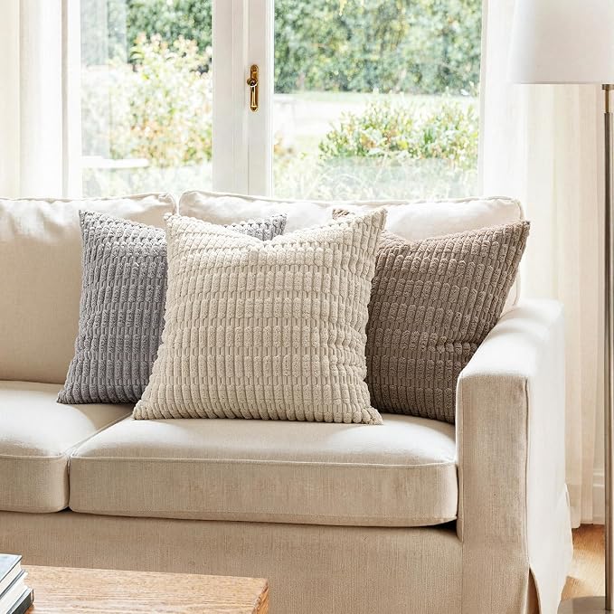 MIULEE Lumbar Corduroy Decorative Throw Pillow Covers 12x20 Cream White | Pack - Image 7