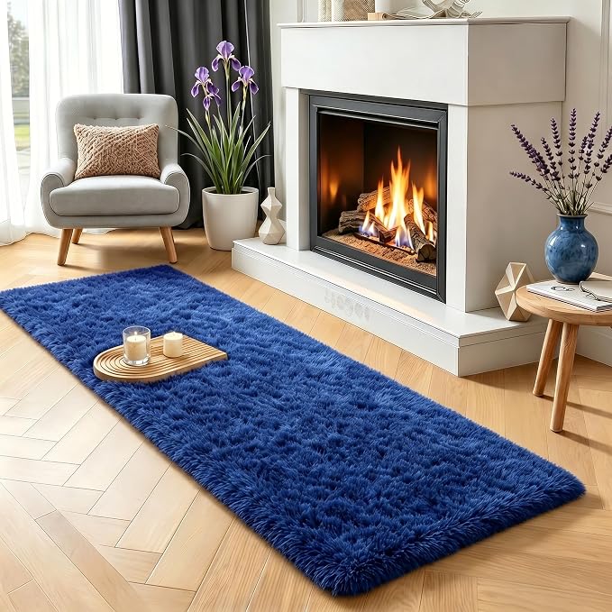 Navy Blue Rugs for Bedroom, Living Room 2x6 Ft, Fluffy Runner Rugs | Plush by PAGISOFE