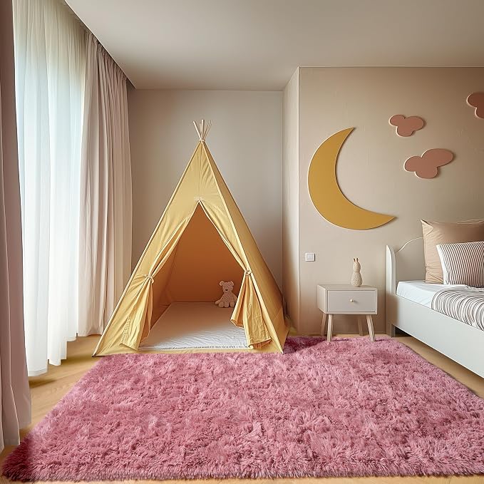 Blush Area Rugs for Bedroom Living Room, Fluffy Fuzzy Shag Shaggy 4x6 Bedside - Image 7