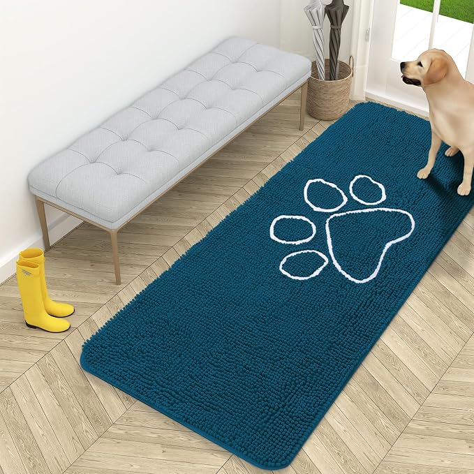 OLANLY Dog Door Mat for Muddy Paws 59x24, Paw Print Design Chenille Mud Mat | by OLANLY