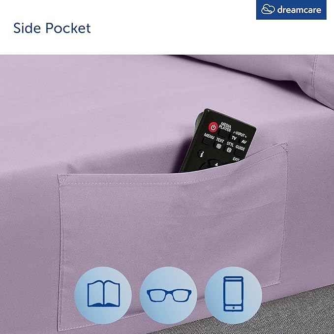 DREAMCARE Queen Sheet Set – 4 pcs Cooling Sheets – up to 21” Extra Deep Pocket Queen Sheets – Hotel Luxury Sheets & Pillowcases – Superior Softness 100% Microfiber with Side Pocket - Lavender