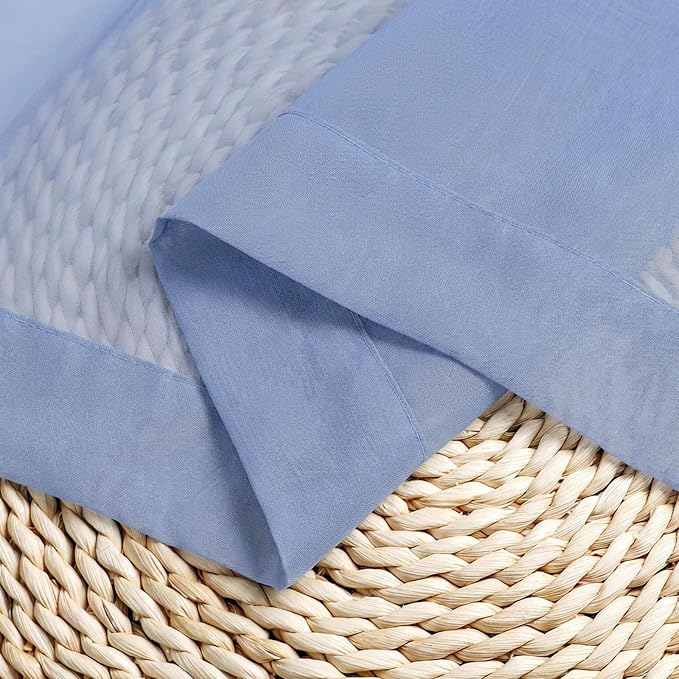 Chyhomenyc Sheer Curtains 63 Inch Length 2 Panels, Denim Blue | Light Filtering - Image 9