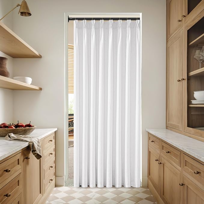80 Inch Pinch Pleated Snow White Semi Sheer Privacy Linen Curtains 2 Panels | - Image 7