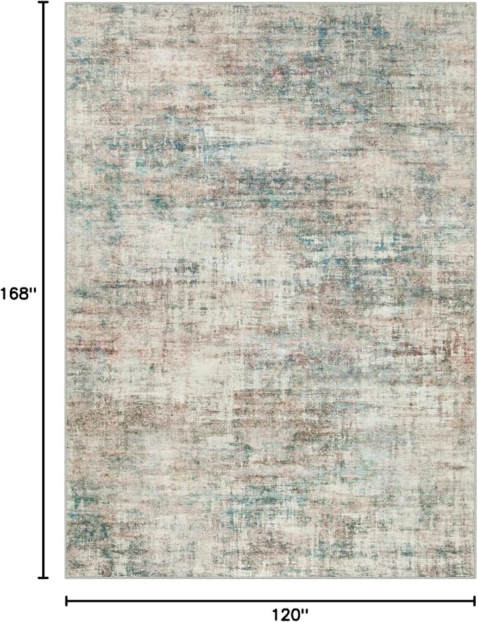 10x14 Area Rugs for Living Room: Washable Abstract Multi Color Carpet | - Image 2