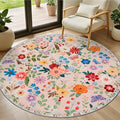 PLHXFR Round Area Rug Living Room: 4 ft Floral Washable Soft Carpet Beige | by PLHXFRSoftAreaRugs