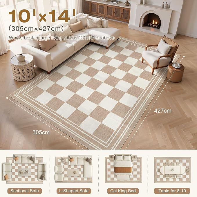 cotiled Boho 10x14 Area Rug for Living Room: Large Moroccan Washable Rug | - Image 7