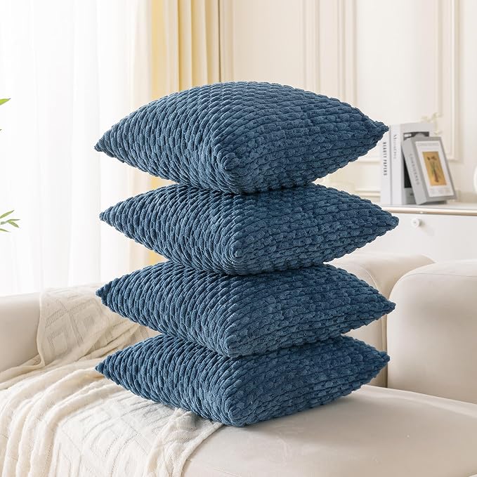Set of 4 Blue Decorative Throw Pillow Covers 22x22 Inch Corduroy Pillow Covers - Image 7