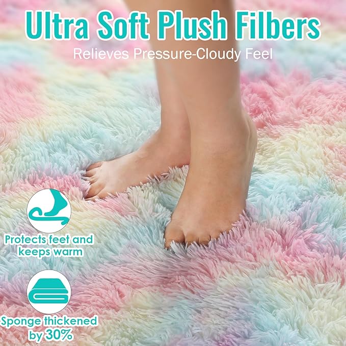 Rainbow Rugs 6x9, Large Fluffy Soft Carpet, Plush Shaggy Rugs - Image 6
