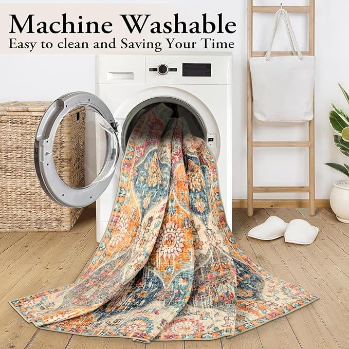Lahome Moroccan 5x8 Area Rug, Ultra-Thin Washable Rugs - Image 5