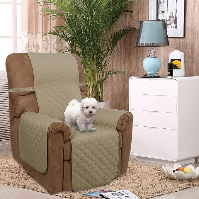 U-NICE HOME Reversible 23''Recliner Small Chair Cover, Light Camel/Beige | - Image 2