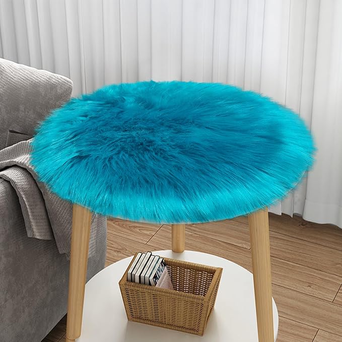 2ft Small Round Blue Rug, Thick Furry Fluffy Carpet - Image 5