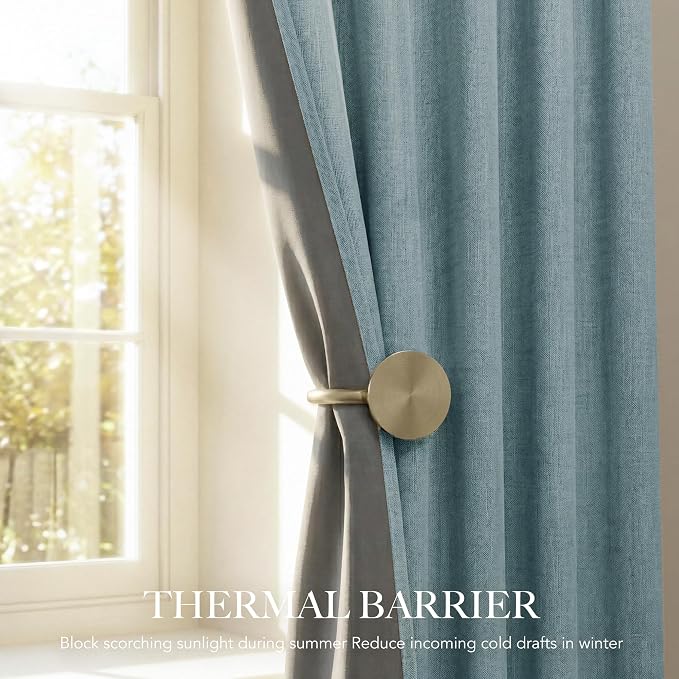 NICETOWN 100% Blackout Skylark Blue Linen Curtains 90" Length - Image 9