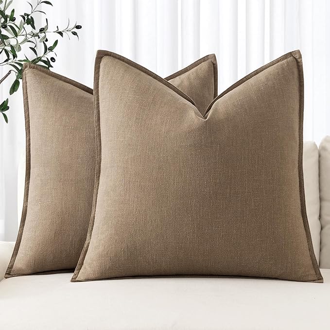 MIULEE Decorative Linen Pillow Covers 20x20 Inch Khaki | Boho Farmhouse​ ​Fall by MIULEE