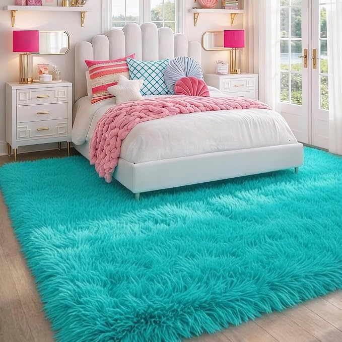 Fluffy Shag Teal Area Rugs for Bedroom 5x7 Fuzzy Shaggy Rug for Living Room | - Image 4