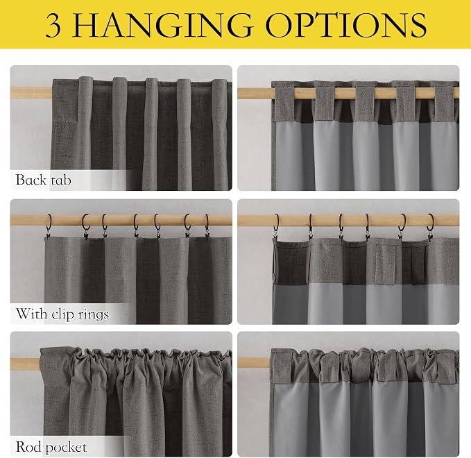 NICETOWN Grizzle Gray Linen 100% Blackout Curtains - Image 3