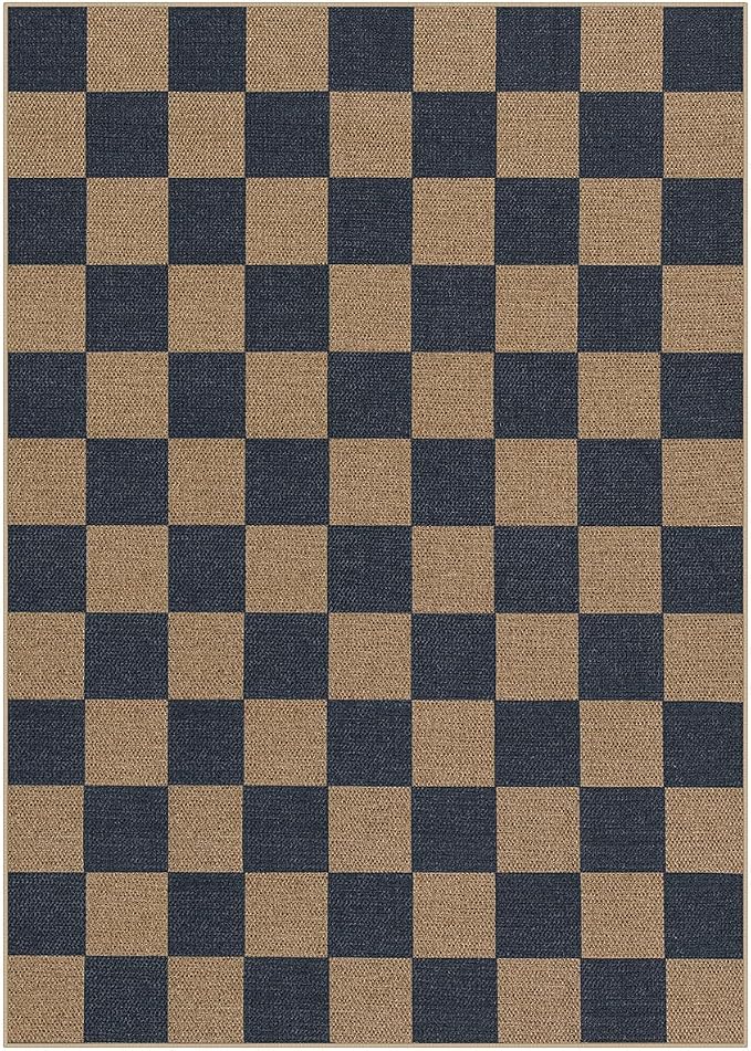 Lahome Checkered Easy Jute Living Room Rugs, 5x7 Outdoor Patio Rug Washable | - Image 7