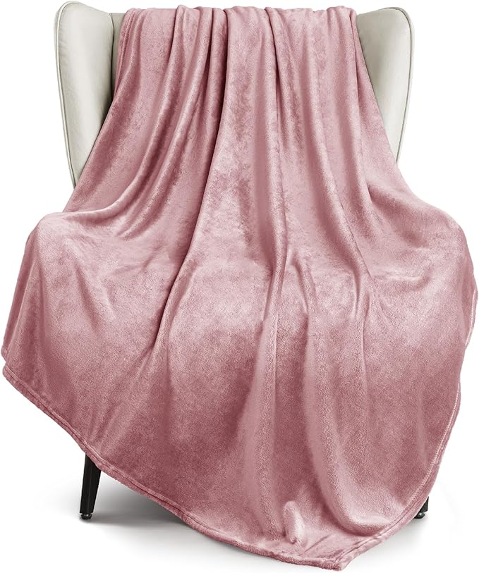 Exclusivo Mezcla Extra Large Fleece Throw Blanket for Couch, Sofa, 300GSM Super Soft and Warm Blankets, Dusty Pink Throw All Season Use, Cozy, Plush, Lightweight, 50x70 Inches