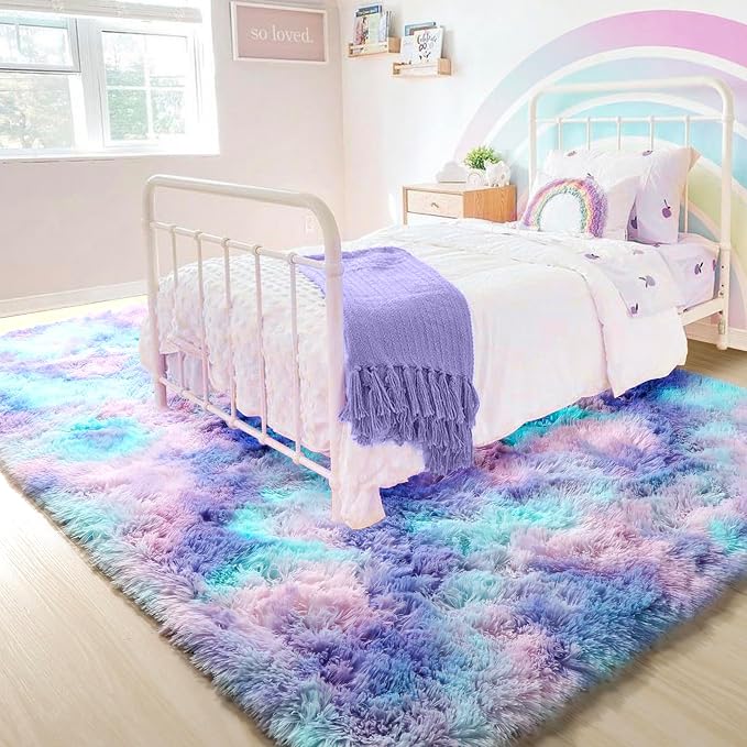 Kawaii Vibrant Rugs for Girls Bedroom, Pastel 5x8 Rainbow Purple Area Rugs | - Image 8