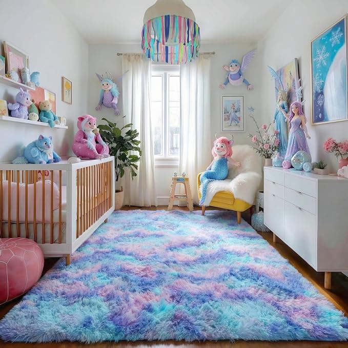 Amdrebio Purple Rainbow Mermaid Small Rug 3x5 - Image 5