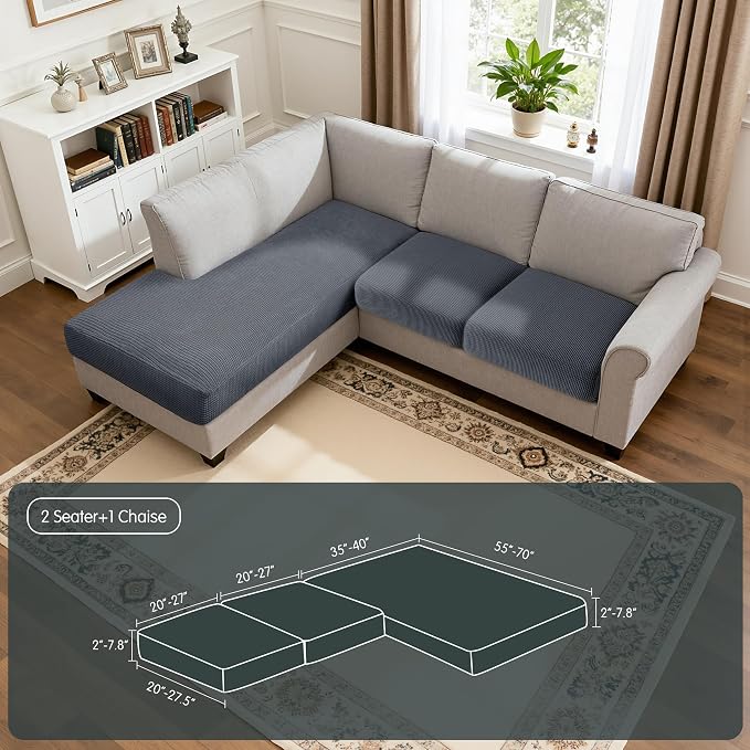 Hokway Chaise Cover and Couch Cushion Covers Set, Separate Sectional Sofa - Image 2