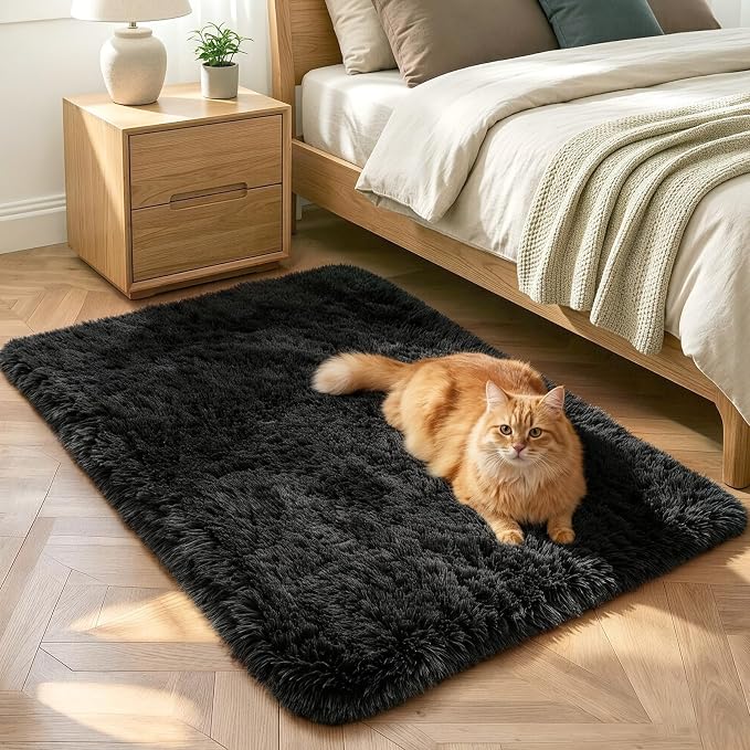 3x5 Black Fluffy Soft Area Rug Non-Slip by ModernHomeDecor