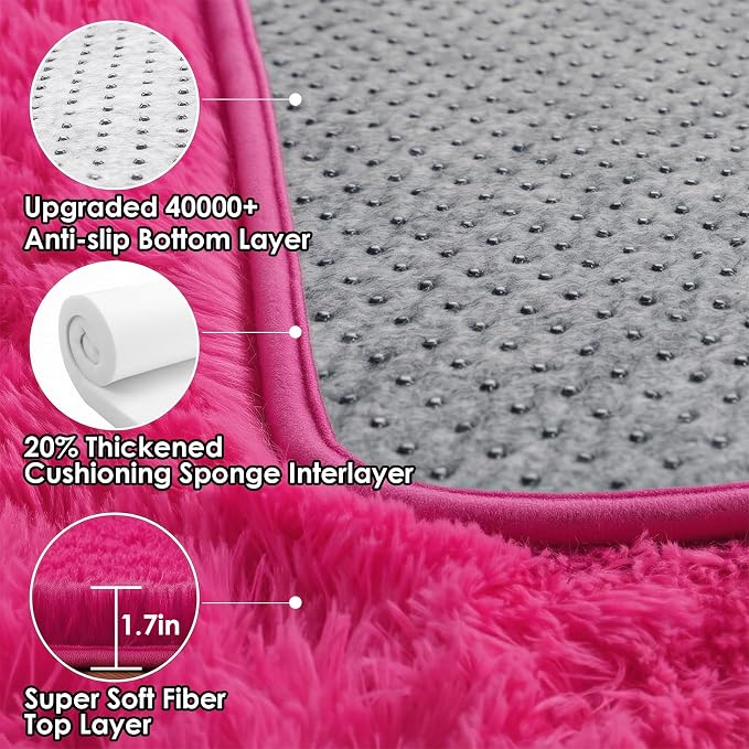 Hot Pink Rugs for Living Room Bedroom, Fluffy 5x8 Bedside Area Rug, Soft Plush - Image 3