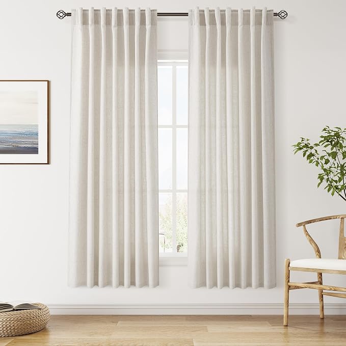 Pearl White Linen Curtains for Living Room 72 Inches Long Luxury Light by Nanspring