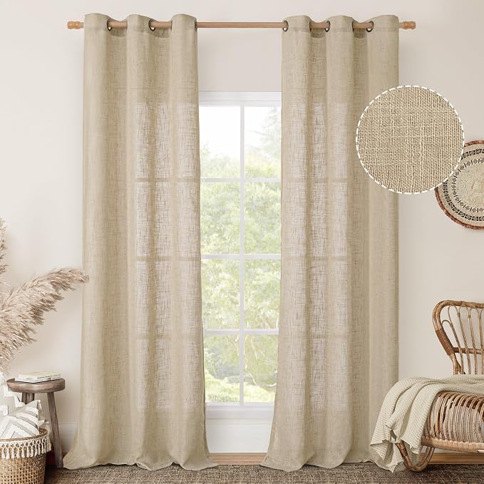 Linen Blended Curtains for Bedroom, Linen Textured Light Filtering Drapes by LAMIT