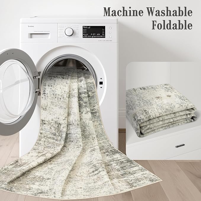 2x5 Washable Runner Rug：Modern Abstract Soft Carpet Ash Brown | - Image 6