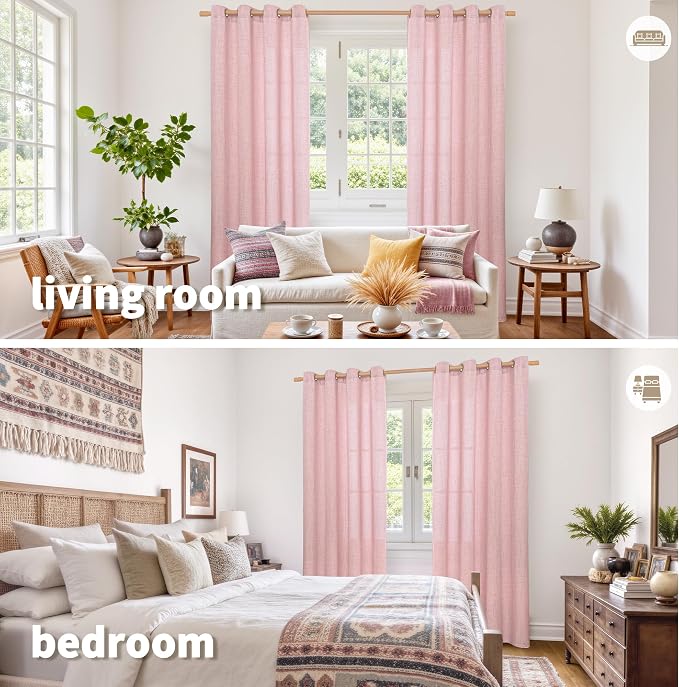 YoungsTex Light Pink Linen Curtains 84 Inch Length - Image 2