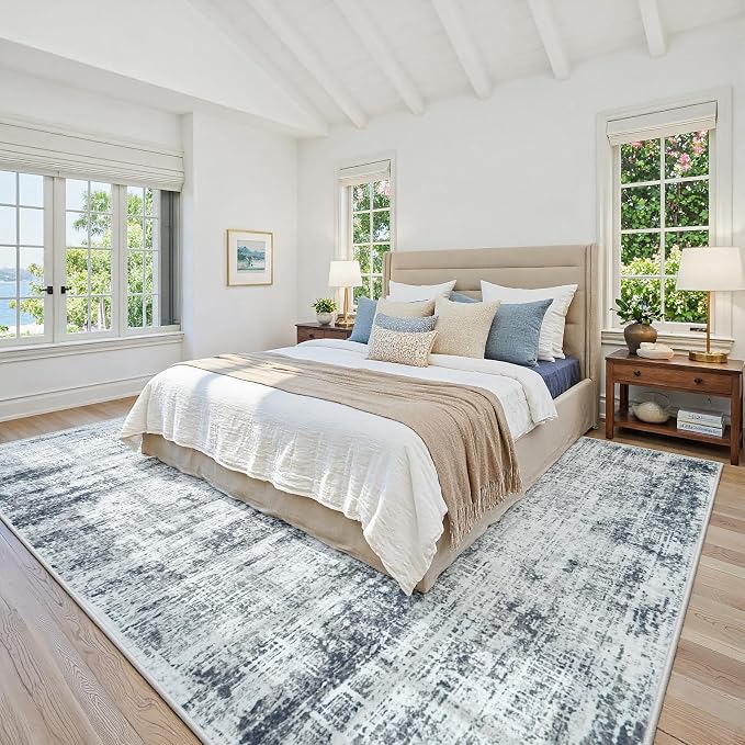5x7 Washable Area Rug for Living Room Bedroom: Non-Slip Modern Black Grey | - Image 2