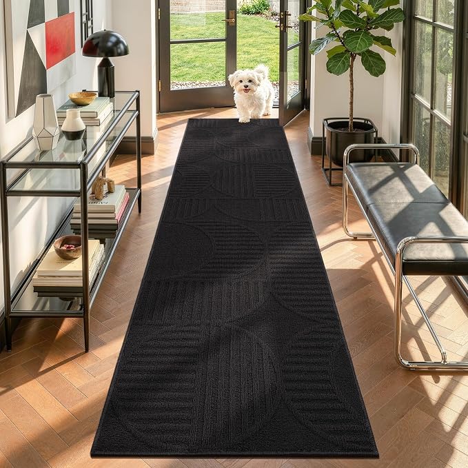 Findosom Washable Runner Rug 2x8, Geometric High-Low Textured Non Slip Hallway by Findosom