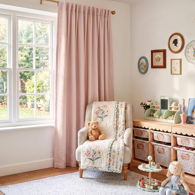 INOVADAY Extra Wide 100% Blackout Linen Curtains 102x90 Blush Pink | Linen - Image 5