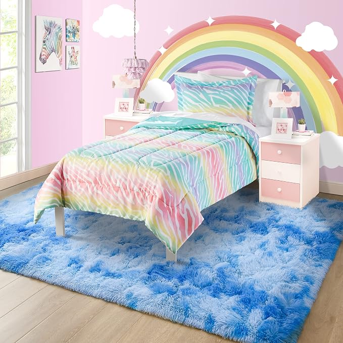 6x9 Large Tie-Dyed Blue Fluffy Soft Area Rug Non-Slip - Image 2