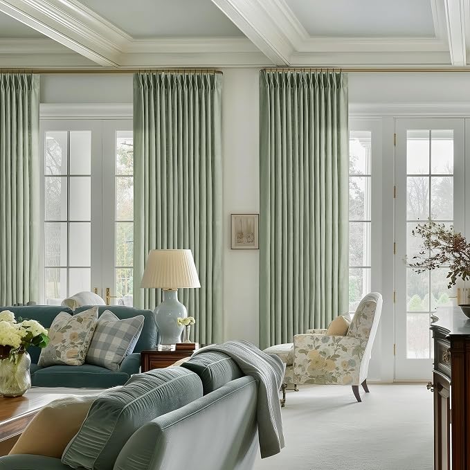 Sage Green Pinch Pleat Linen Semi Sheer Curtains 90 Inches Long 2 Panels | - Image 6