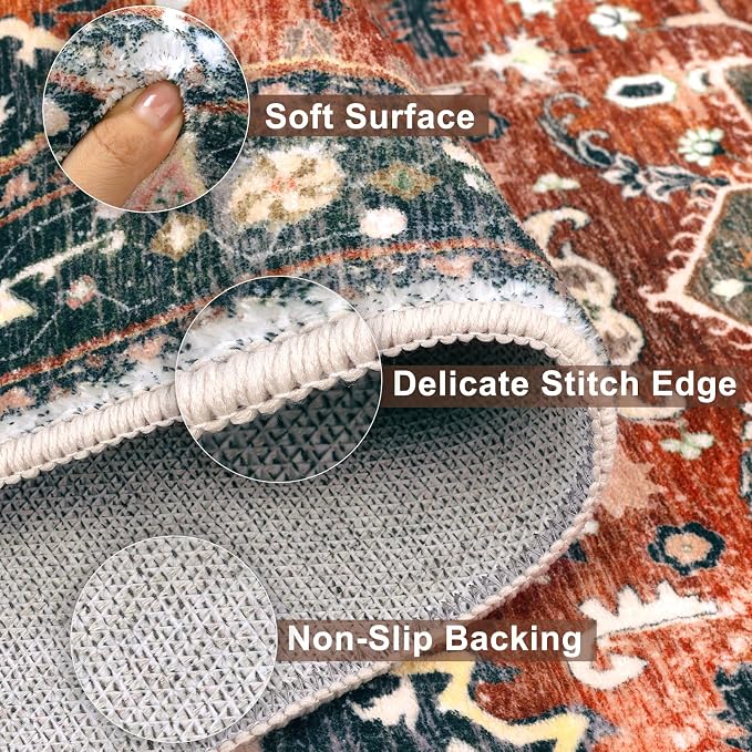 Yamaziot Washable Runner Rug, 2x6 Non-Slip Boho Vintage Hallway Kitchen Rug | - Image 3