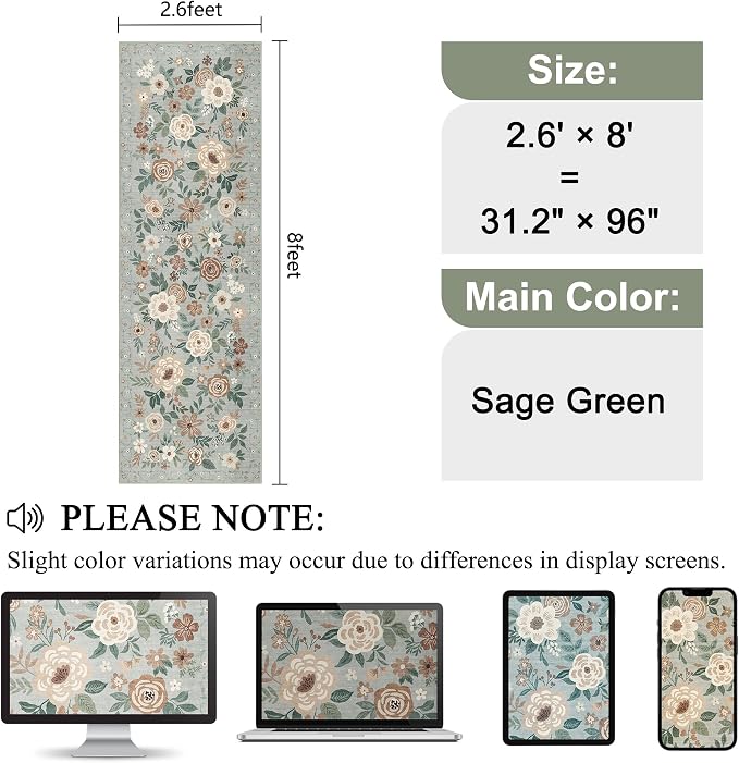DUKINO 2.6x8 Runner Rug Washable Runner Rug - Image 2