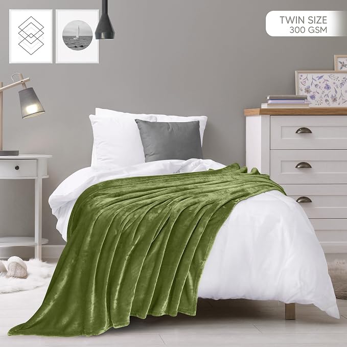 Utopia Bedding Ultra Soft Fleece Bed Blanket Twin Size Olive | Microfiber Plush - Image 2