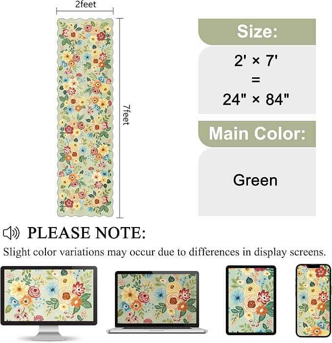 DUKINO 2x7 Runner Rug for Hallway, Floral Washable Rug for Kitchen, Stain - Image 2