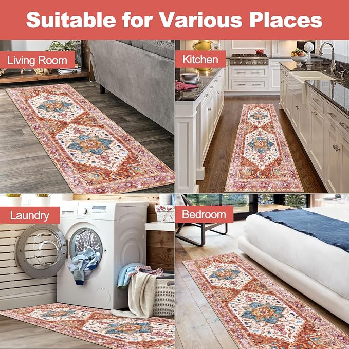 Yamaziot Washable Runner Rug, 2x6 Non-Slip Boho Vintage Hallway Kitchen Rug | - Image 7