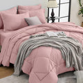 HEVUMYI Rose Gold Cali-King Comforter Set - 7-Piece All Season Bed in a Bag Cali-King, Ultra Soft Bedding Set with Comforter, Flat Sheet, Fitted Sheet, Pillowcases, Pillow Shams