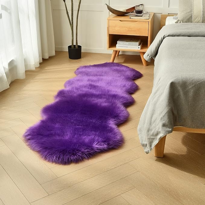 duduta Purple Faux Sheepskin Runner Rugs 2x6 ft, Fluffy Fur Couch Covers | Shag by duduta